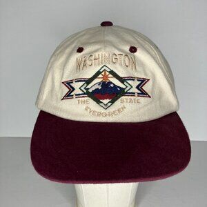 Washington The Evergreen State Vintage 90's Hat Adjustable Hat Cap White Maroon
